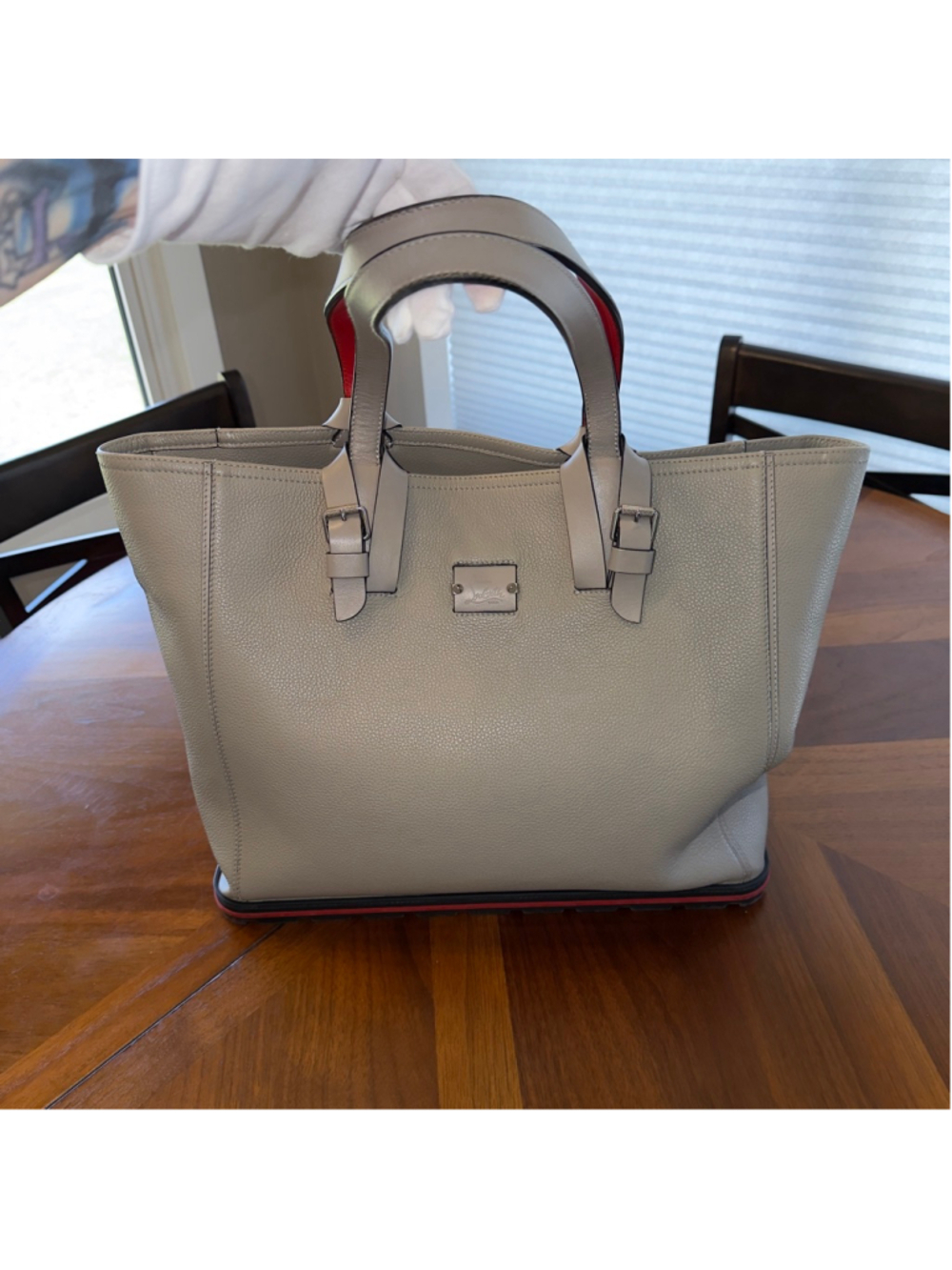 Christian Louboutin taupe/grey Leather Kabiker Tote Bag SKU777
